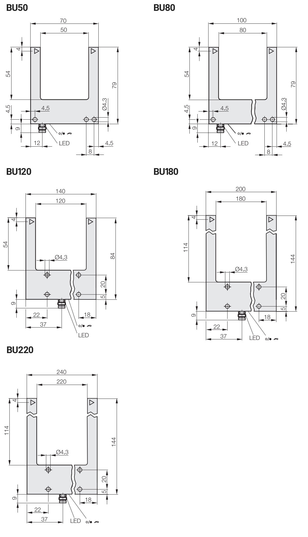 FORK SENSOR BU SERIES DIMENSION