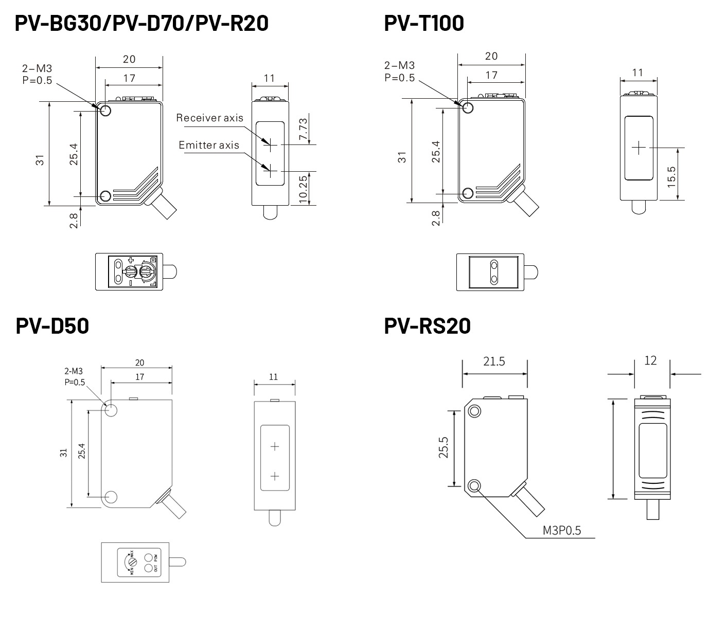 PHOTOELECTRIC SENSORS PV SERIES DIMENSION