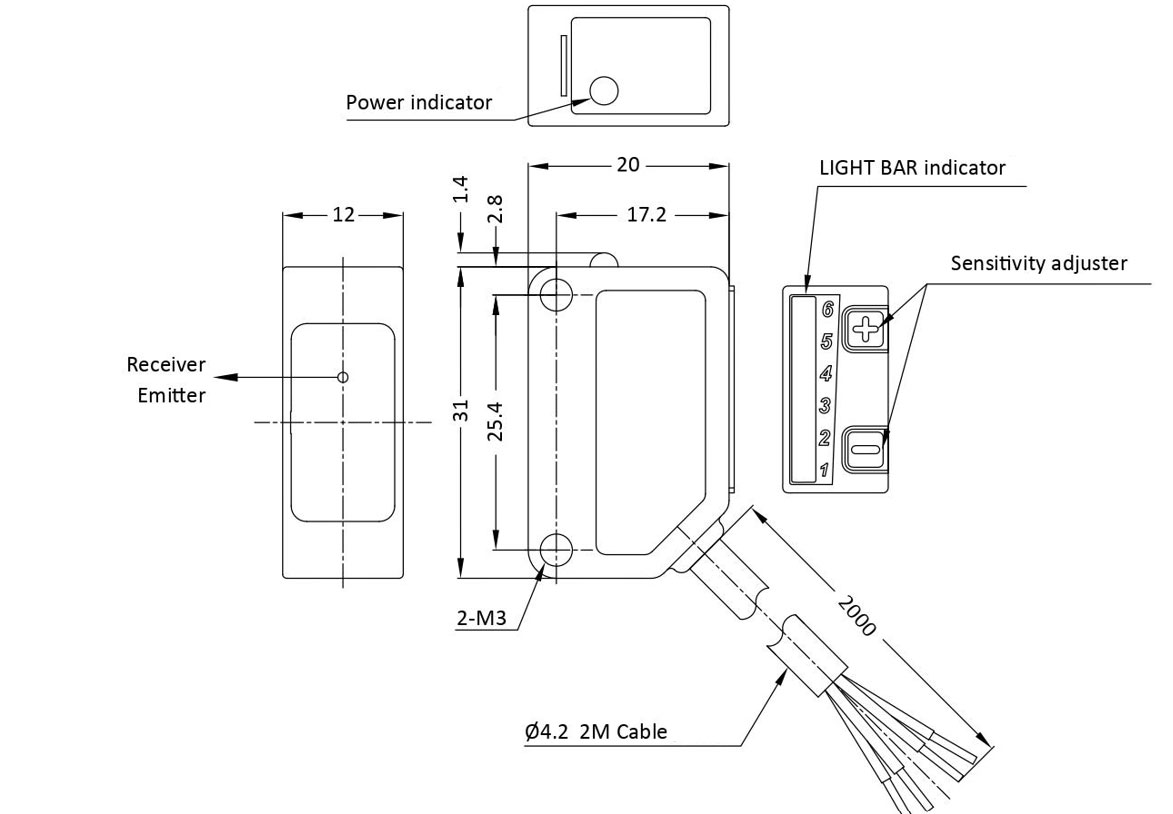 PK6 PHOTOELECTRIC SENSOR DIMENSION