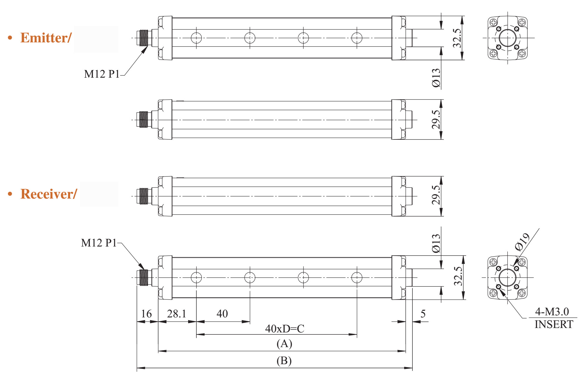 RIKO AREA SENSOR ASP 4004 K1 ASP 4008 K1 DIMENSION