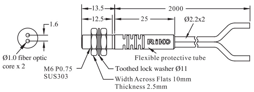 RIKO FIBER OPTIC SENSOR PR 620 B1 DIMENSION