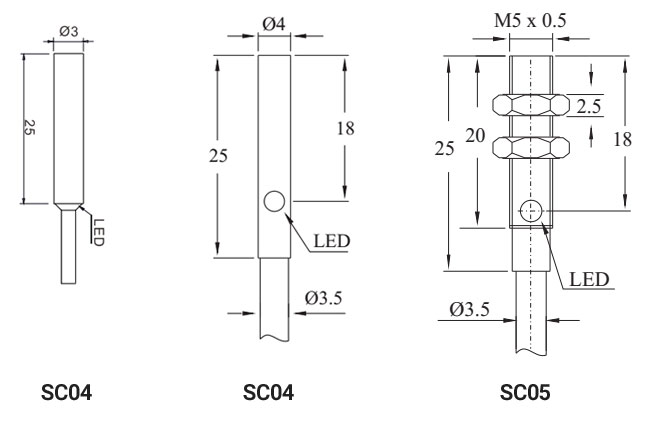 RIKO PROXIMITY SENSOR SC0401 SC0501 SC0301 DIMENSION