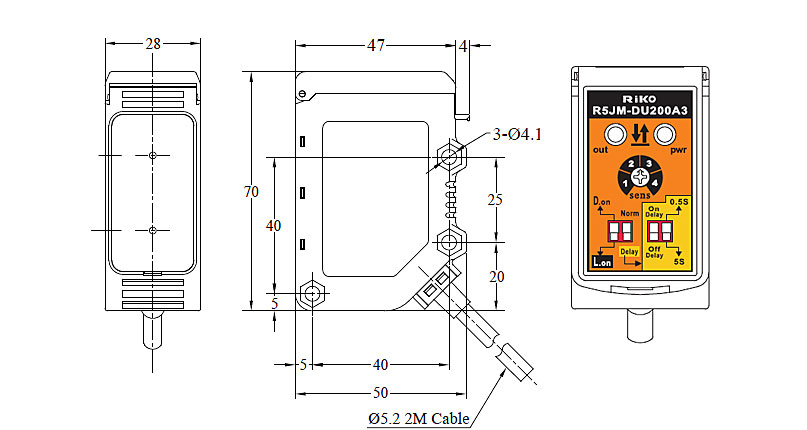 r5jm riko photoelectric sensor size